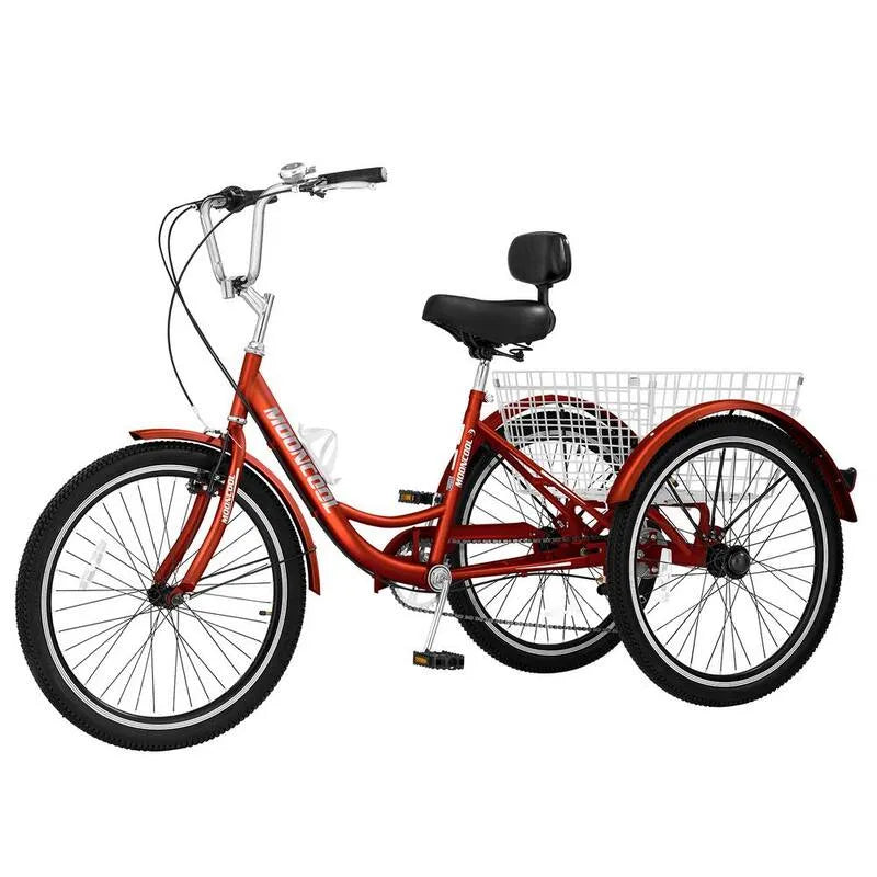 3-Wheeled 3 - Koła, 66 cm, 7 Prędkość, 3 Koła rowerowe, 3 - Koła rowerowe rejs Trike z koszykiem na zakupy, Dorośli
