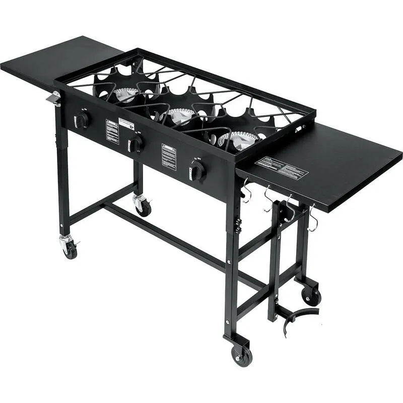 87000 BTU do użytku na zewnątrz Camping Propan Triple Burner Stove Gotowanie Station z składanych półek bocznych, Propan płynny