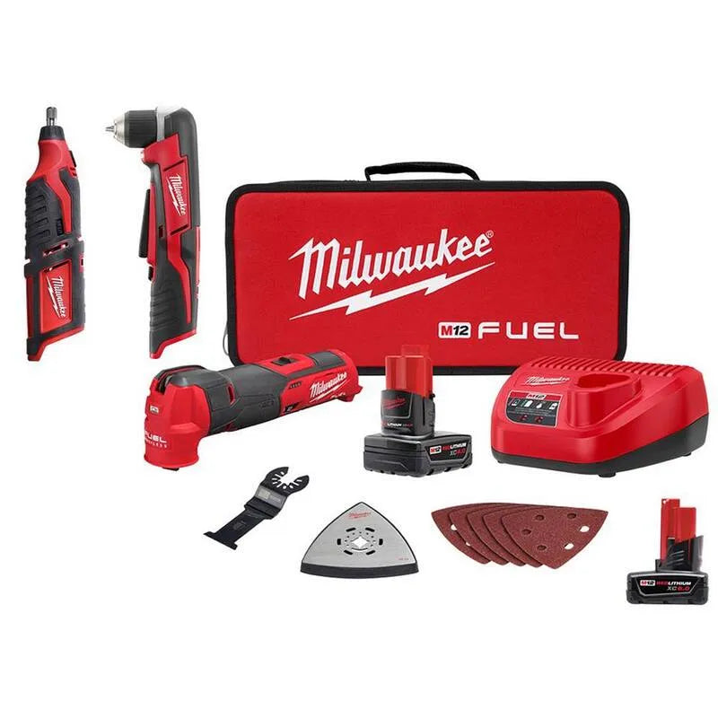 Milwaukee 6.0Ah Lithium- Ion akumulatorowy Multi- Tool Kit, akumulatorowy konstrukcja, 12V, 10 oz, Rotary Tool i 6.0Ah akumulator, Caulk i Adhesive Gun, M12