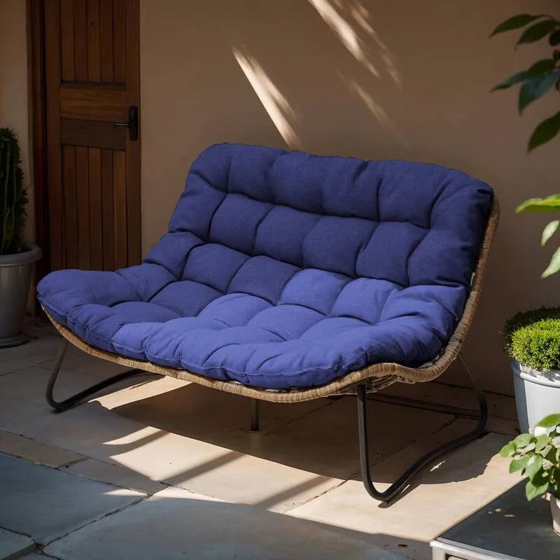 Metal podwójny Papasan do użytku na zewnątrz Loveseat z Navy poduszki, Patended