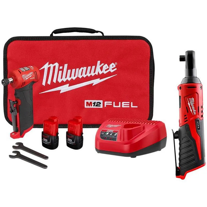 Milwaukee FUEL 12V M12 Prawy Kąt Die Grinder Kit, 1 / 10,2 cm, 20,3 cm, akumulatorowy konstrukcja, bezszczotkowy