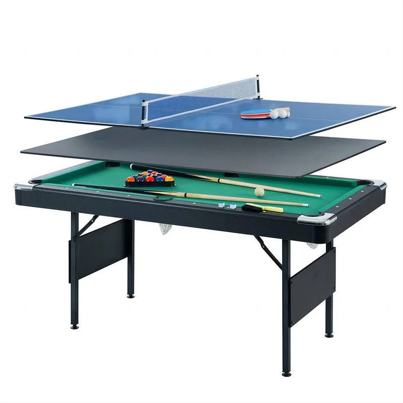 3-in-1 Stół bilardowy do jadalni 3- in-1, Zielony stół do bilardu 3- in-1, Pianka do ping ponga ze stołem bilardowym i tenis stołowy, 5 ft