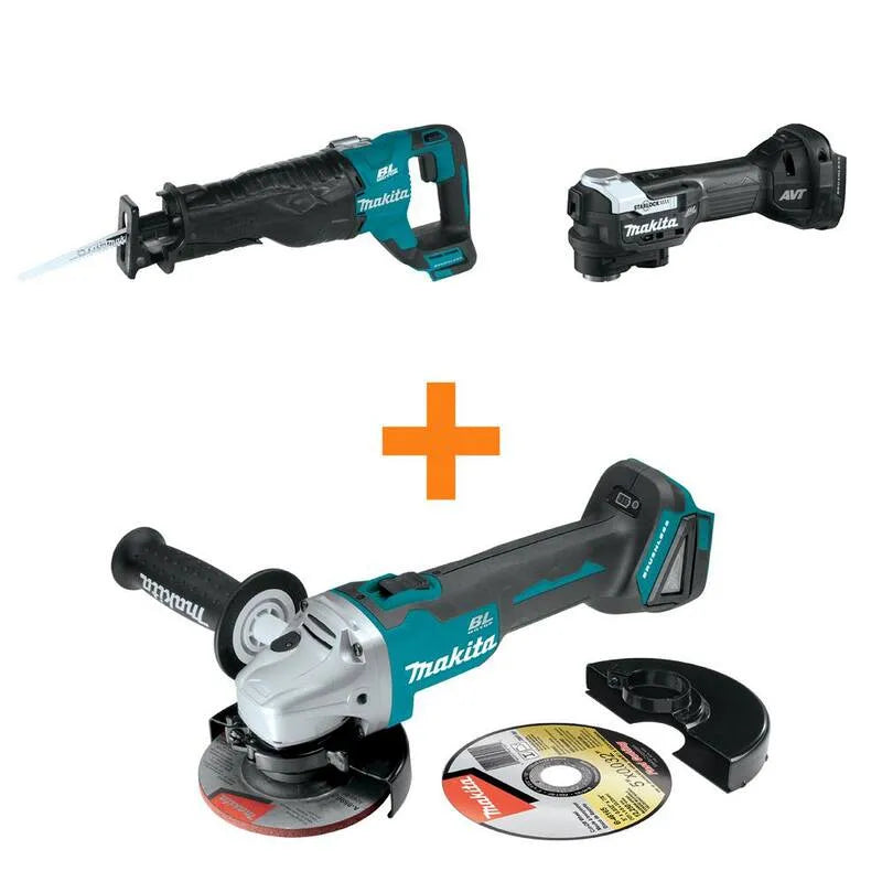 Makita, 18V LXT Lithium- Ion bezszczotkowy Recipro Saw i 18V LXT bezszczotkowy Multi- Tool z bonusem 18V LXT Bezszczotkowy Kącik szlifierski, 18V