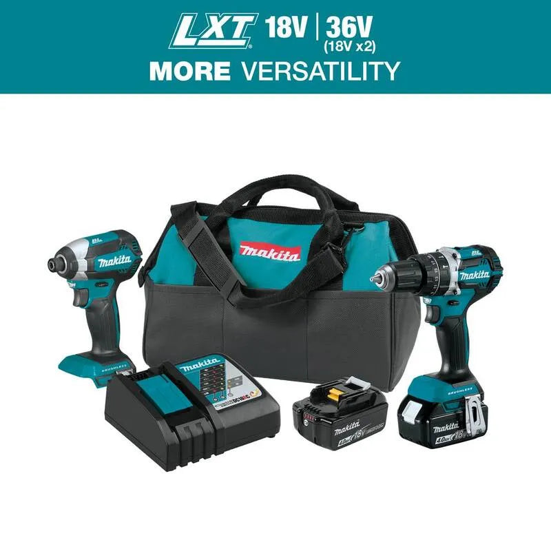 2-Tool Makita 2- Drill narzędzia i uderzenia sterownika Combo Kit, akumulatorowy konstrukcja, 18V, 4Ah Baterie, bezszczotkowy