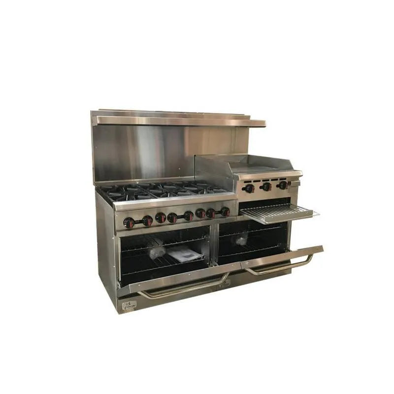 152,4 cm W 6 Burner Handlowy Podwójny Gaz Piecynowy i płyta grillowa i Broiler w. Stal nierdzewna
