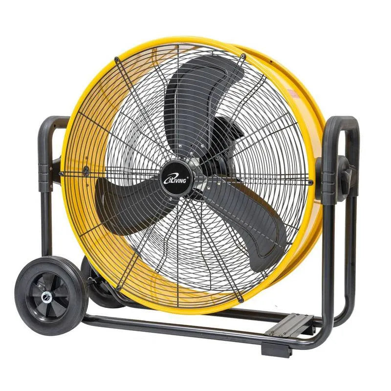 61 cm, 61 cm Step-Mniej Prędkość Regulacja 7341 CFM Ciężka Duty Wysoka Velocity Beczka Podłoga Wentylator w żółtym z DC Silnik, 7341 CFM
