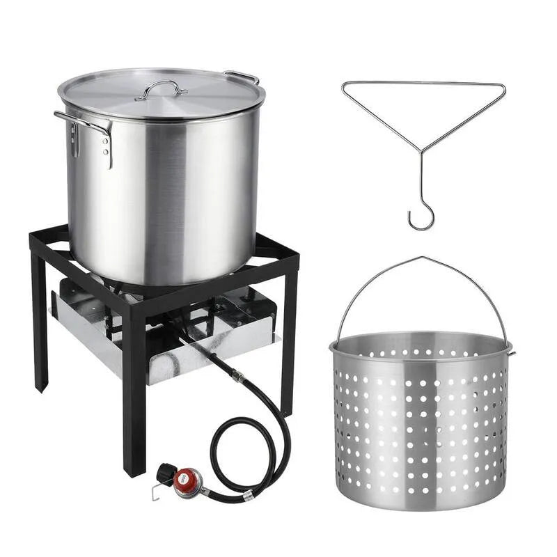 56,8 l, 000BTU, Aluminium, 000BTU Piec Propan, Aluminium Seafood Crawfish parowar Boiler i głębokie frytownica z koszykiem