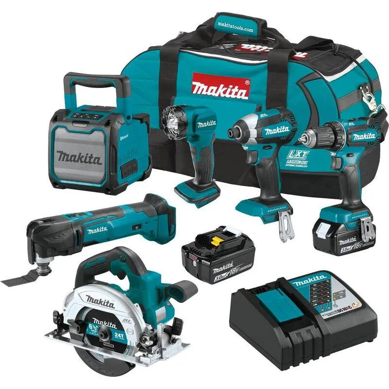 6-elementów Makita 3.0A Sterownik uderzenia, akumulatorowy konstrukcja, 6- elementów, Driver-Drill uderzenia / Piła tarczowa / Wielonarzędzie / Radio / Światło