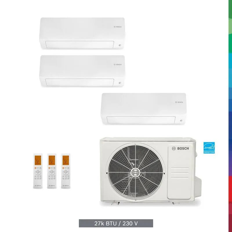 3-Zone Bosch 3- Strefa bezkostny system mini-split, 2.25 Ton, 27000 BTU, Funkcja ciepła, 230