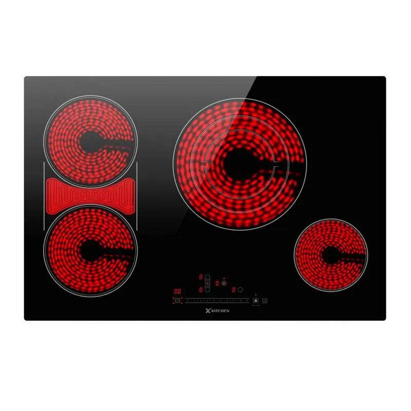 4-Burners Pierścienie 4- palniki elektryczne, 76,2 cm, Pierścień trójpierścieniowy i Element mostowy, Technologia ceramiczna, Czarny